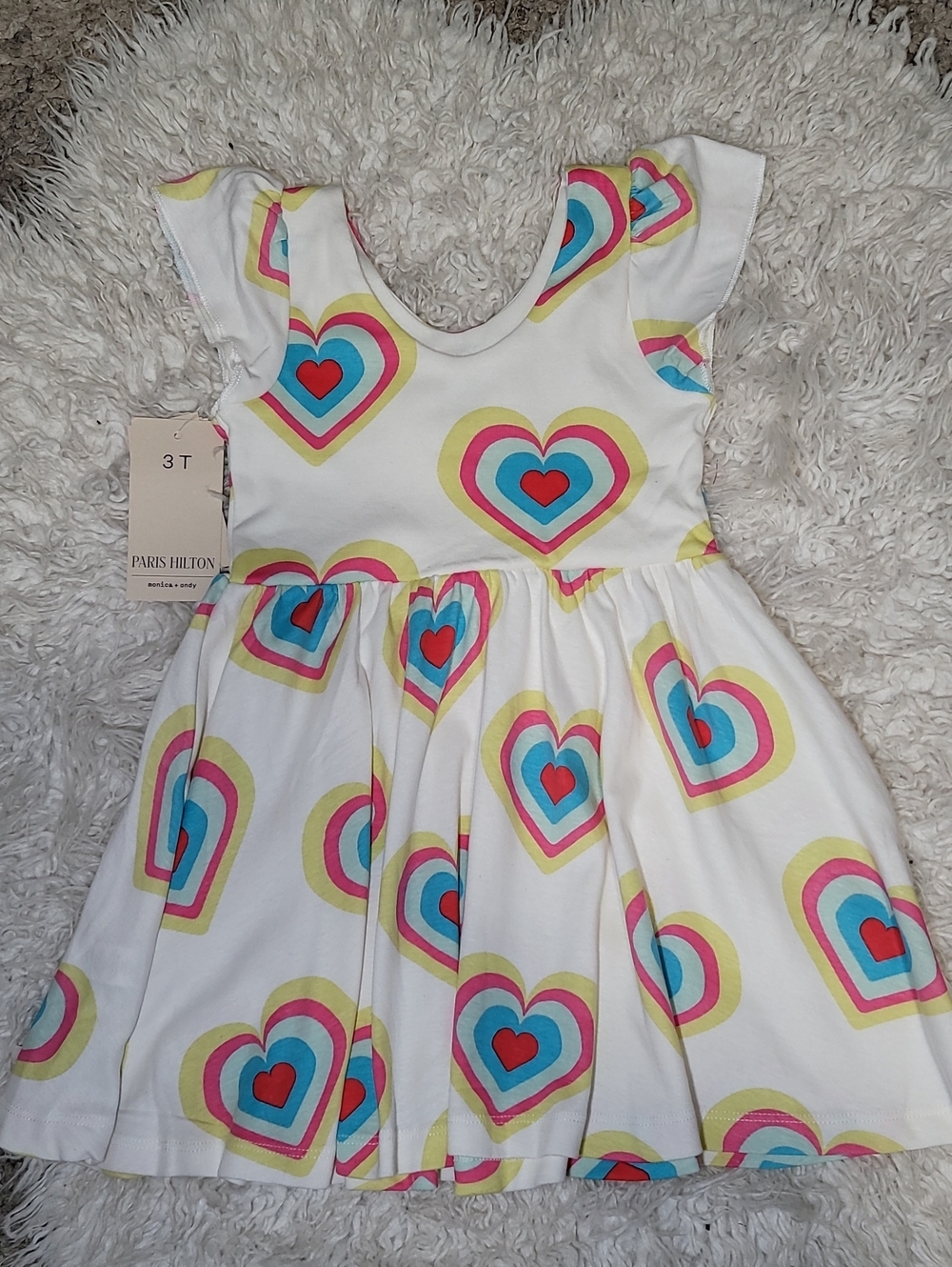 Paris Hilton White Dress with Multicolor Heart Print
